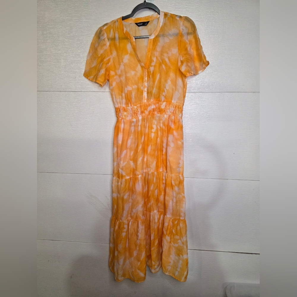 Vera Wang Yellow Tie-Dye Maxi Dress